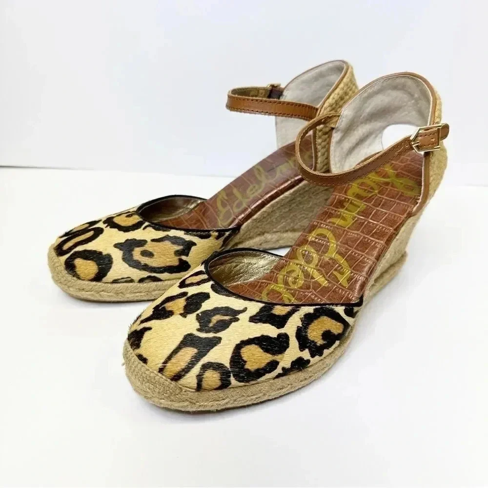 Sam Edelman Harmony Leopard Print‎ Calf Hair Espadrille Wedges Size 9